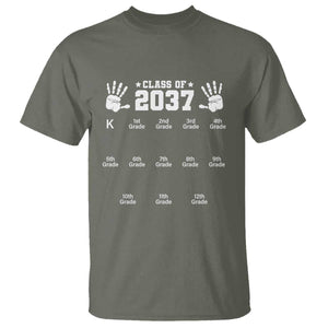Class of 2037 Grow With Me T Shirt Handprint K to 12th Grade Graduation TS10 Military Green Print Your Wear