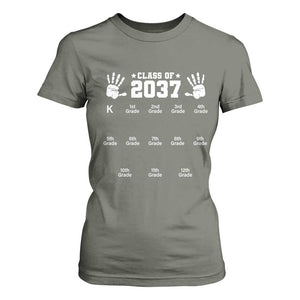 Class of 2037 Grow With Me T Shirt For Women Handprint K to 12th Grade Graduation TS10 Military Green Print Your Wear