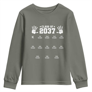 Class of 2037 Grow With Me Youth Sweatshirt Handprint K to 12th Grade Graduation TS10 Military Green Print Your Wear