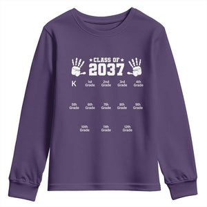 Class of 2037 Grow With Me Youth Sweatshirt Handprint K to 12th Grade Graduation TS10 Purple Print Your Wear