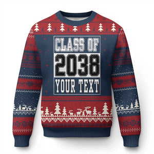 Personalized Class of 2038 Ugly Christmas Sweater Custom Name Grow With Me To Graduation TS10 Navy Red Print Your Wear