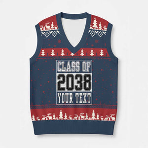 Personalized Class of 2038 V-Neck Knit Sweater Vest Custom Name Grow With Me To Graduation TS10 Navy Red Print Your Wear