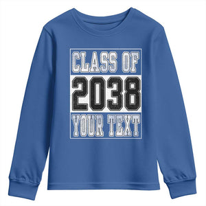 Personalized Class of 2038 Youth Sweatshirt Custom Name Grow With Me To Graduation TS10 Royal Blue Print Your Wear