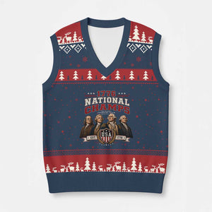 Funny Founding Fathers USA 250th Anniversary V-Neck Knit Sweater Vest 1776 Championship Parody American Flag Vintage Patriotic Humor