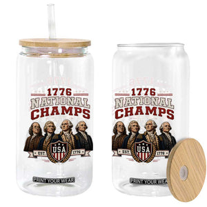 Funny Founding Fathers USA 250th Anniversary Glass Can 1776 Championship Parody American Flag Vintage Patriotic Humor