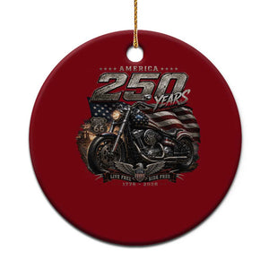 Retro Biker USA 250th Anniversary Ceramic Ornament Vintage Motorcycle American Flag Route 66 Highway