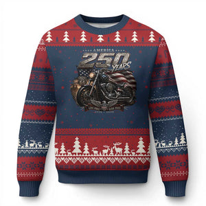 Retro Biker USA 250th Anniversary Ugly Christmas Sweater Vintage Motorcycle American Flag Route 66 Highway