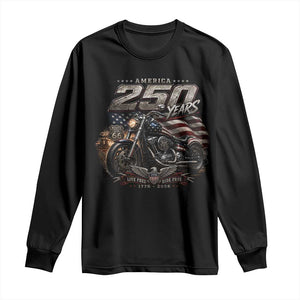 Retro Biker USA 250th Anniversary Long Sleeve Shirt Vintage Motorcycle American Flag Route 66 Highway