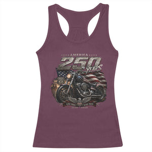 Retro Biker USA 250th Anniversary Racerback Tank Top Vintage Motorcycle American Flag Route 66 Highway
