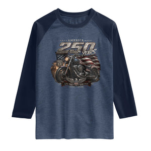 Retro Biker USA 250th Anniversary Raglan Shirt Vintage Motorcycle American Flag Route 66 Highway