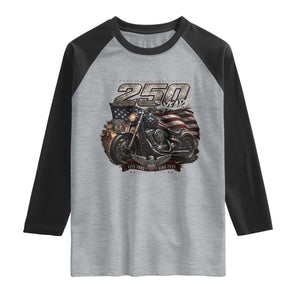 Retro Biker USA 250th Anniversary Raglan Shirt Vintage Motorcycle American Flag Route 66 Highway