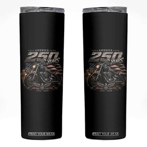 Retro Biker USA 250th Anniversary Skinny Tumbler Vintage Motorcycle American Flag Route 66 Highway