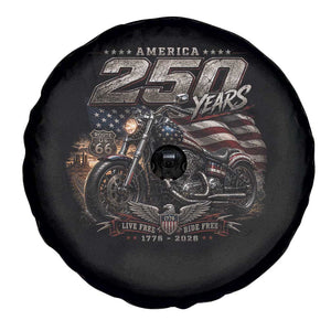 Retro Biker USA 250th Anniversary Spare Tire Cover Vintage Motorcycle American Flag Route 66 Highway