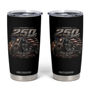 Retro Biker USA 250th Anniversary Tumbler Cup Vintage Motorcycle American Flag Route 66 Highway