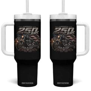 Retro Biker USA 250th Anniversary Tumbler With Handle Vintage Motorcycle American Flag Route 66 Highway