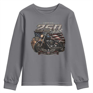 Retro Biker USA 250th Anniversary Youth Sweatshirt Vintage Motorcycle American Flag Route 66 Highway