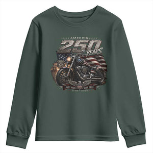 Retro Biker USA 250th Anniversary Youth Sweatshirt Vintage Motorcycle American Flag Route 66 Highway