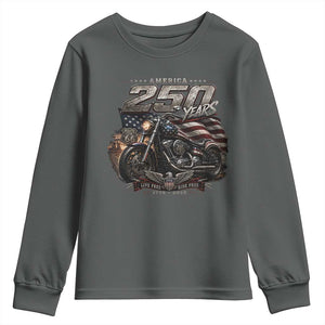 Retro Biker USA 250th Anniversary Youth Sweatshirt Vintage Motorcycle American Flag Route 66 Highway
