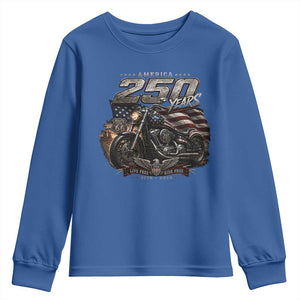 Retro Biker USA 250th Anniversary Youth Sweatshirt Vintage Motorcycle American Flag Route 66 Highway