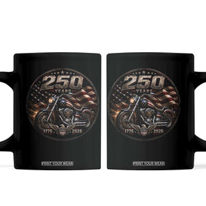Retro Biker USA 250th Anniversary Coffee Mug Vintage 250 Years 1776 2026 Patriotic Motorcycle American Flag