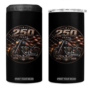 Retro Biker USA 250th Anniversary 4 in 1 Can Cooler Tumbler Vintage 250 Years 1776 2026 Patriotic Motorcycle American Flag