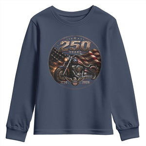 Retro Biker USA 250th Anniversary Youth Sweatshirt Vintage 250 Years 1776 2026 Patriotic Motorcycle American Flag