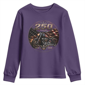 Retro Biker USA 250th Anniversary Youth Sweatshirt Vintage 250 Years 1776 2026 Patriotic Motorcycle American Flag