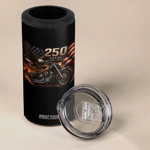 Retro Biker USA 250th Anniversary 4 in 1 Can Cooler Tumbler American Flag Motorcycle Eagle Independence Day