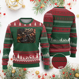 Retro Biker USA 250th Anniversary Ugly Christmas Sweater American Flag Motorcycle Eagle Independence Day