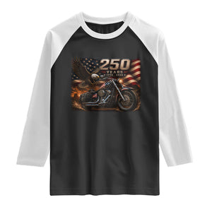 Retro Biker USA 250th Anniversary Raglan Shirt American Flag Motorcycle Eagle Independence Day