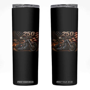 Retro Biker USA 250th Anniversary Skinny Tumbler American Flag Motorcycle Eagle Independence Day