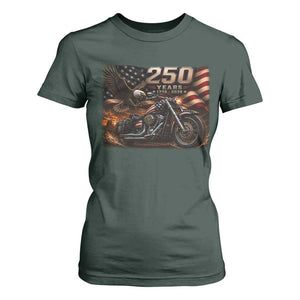 Retro Biker USA 250th Anniversary T Shirt For Women American Flag Motorcycle Eagle Independence Day