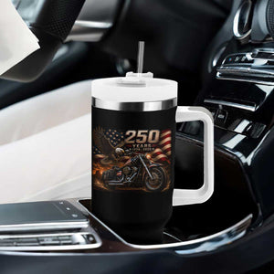 Retro Biker USA 250th Anniversary Tumbler With Handle American Flag Motorcycle Eagle Independence Day