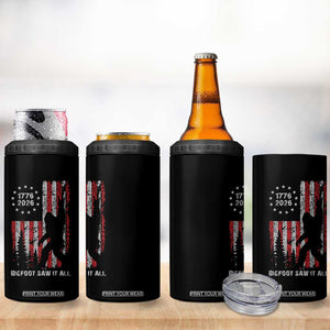 Bigfoot Sasquatch USA 250th Anniversary 4 in 1 Can Cooler Tumbler Retro Bigfoot Saw It All 250 Years 1776 2026 4th of July