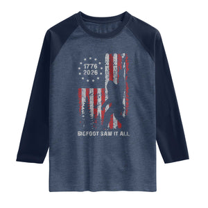 Bigfoot Sasquatch USA 250th Anniversary Raglan Shirt Retro Bigfoot Saw It All 250 Years 1776 2026 4th of July