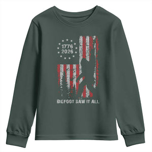 Bigfoot Sasquatch USA 250th Anniversary Youth Sweatshirt Retro Bigfoot Saw It All 250 Years 1776 2026 4th of July