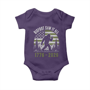 Retro Bigfoot Saw It All USA 250th Anniversary Baby Onesie 250 Years 1776 2026 4th of July Sasquatch Flag