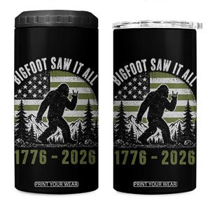 Retro Bigfoot Saw It All USA 250th Anniversary 4 in 1 Can Cooler Tumbler 250 Years 1776 2026 4th of July Sasquatch Flag