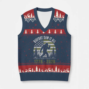 Retro Bigfoot Saw It All USA 250th Anniversary V-Neck Knit Sweater Vest 250 Years 1776 2026 4th of July Sasquatch Flag