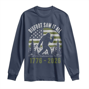 Retro Bigfoot Saw It All USA 250th Anniversary Long Sleeve Shirt 250 Years 1776 2026 4th of July Sasquatch Flag
