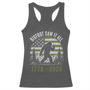 Retro Bigfoot Saw It All USA 250th Anniversary Racerback Tank Top 250 Years 1776 2026 4th of July Sasquatch Flag