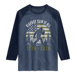 Retro Bigfoot Saw It All USA 250th Anniversary Raglan Shirt 250 Years 1776 2026 4th of July Sasquatch Flag