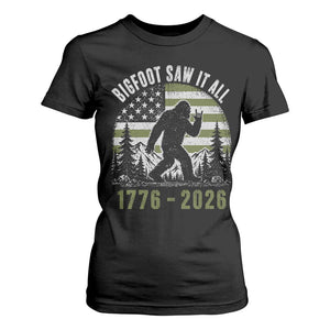 Retro Bigfoot Saw It All USA 250th Anniversary T Shirt For Women 250 Years 1776 2026 4th of July Sasquatch Flag