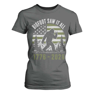 Retro Bigfoot Saw It All USA 250th Anniversary T Shirt For Women 250 Years 1776 2026 4th of July Sasquatch Flag