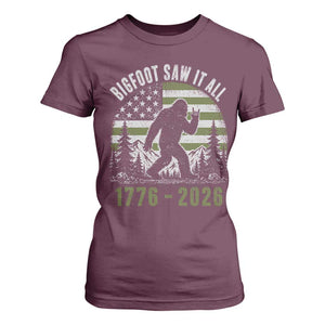 Retro Bigfoot Saw It All USA 250th Anniversary T Shirt For Women 250 Years 1776 2026 4th of July Sasquatch Flag