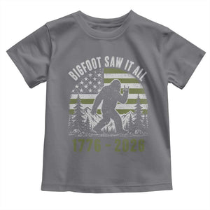 Retro Bigfoot Saw It All USA 250th Anniversary Toddler T Shirt 250 Years 1776 2026 4th of July Sasquatch Flag