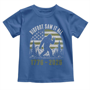 Retro Bigfoot Saw It All USA 250th Anniversary Toddler T Shirt 250 Years 1776 2026 4th of July Sasquatch Flag