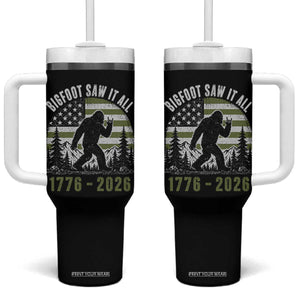 Retro Bigfoot Saw It All USA 250th Anniversary Tumbler With Handle 250 Years 1776 2026 4th of July Sasquatch Flag