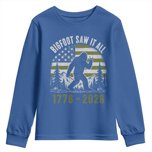 Retro Bigfoot Saw It All USA 250th Anniversary Youth Sweatshirt 250 Years 1776 2026 4th of July Sasquatch Flag