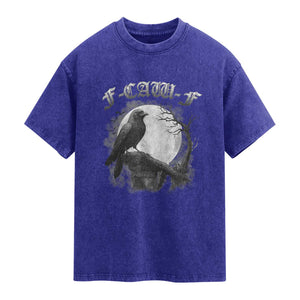 Black Crow F-Caw-F Washed Cotton T-Shirt Funny Raven Moon Gothic Adult Humor